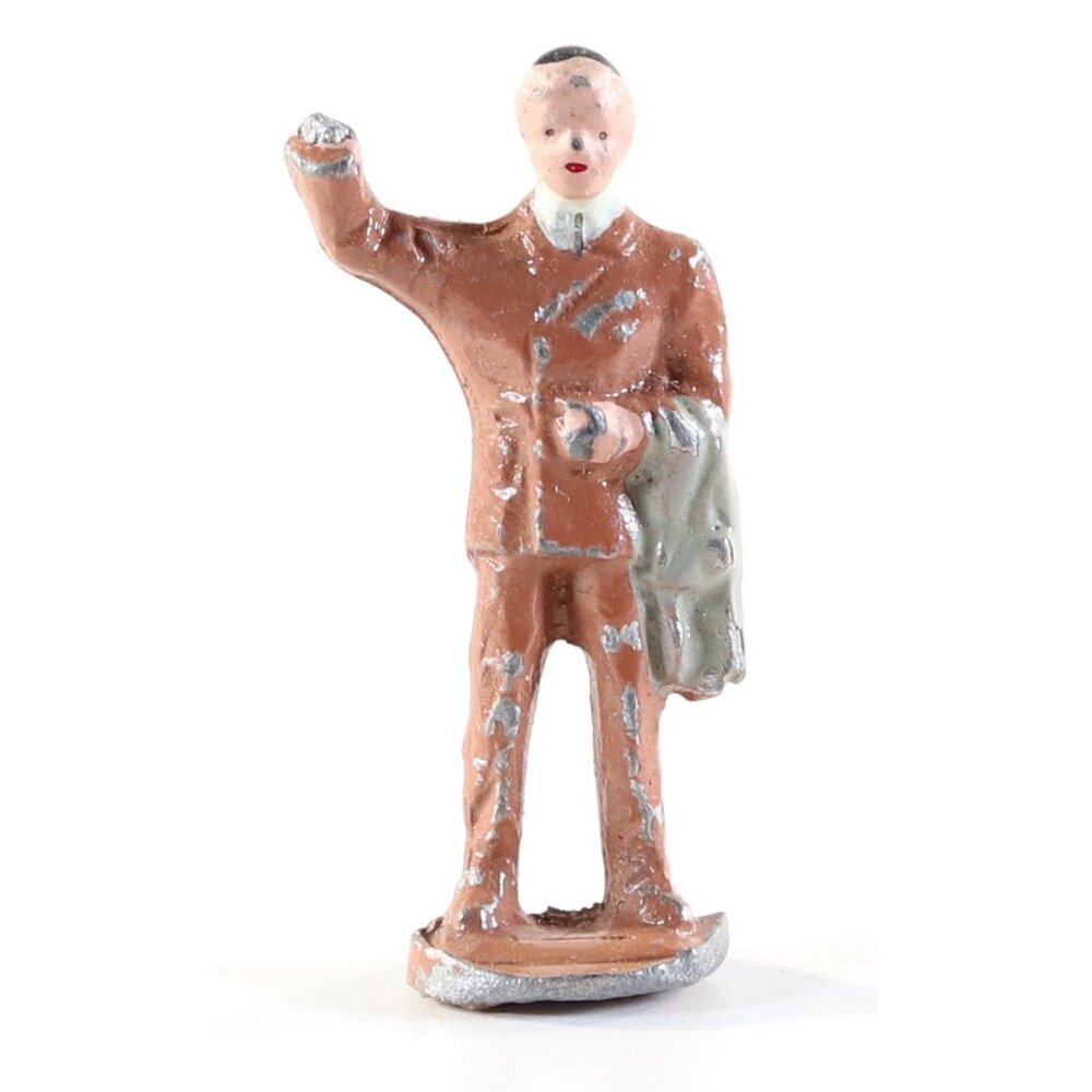 Vintage Barclay Manoil Type Lead Figure Man Carrying Coat 1950s 1.5" Tall